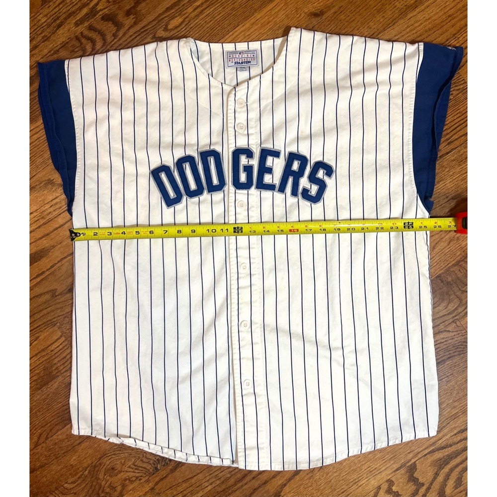 90s Starter Los Angeles Dodgers Baseball Jersey Men's 2XL Pinstripe Blue White - Picture 6 of 13